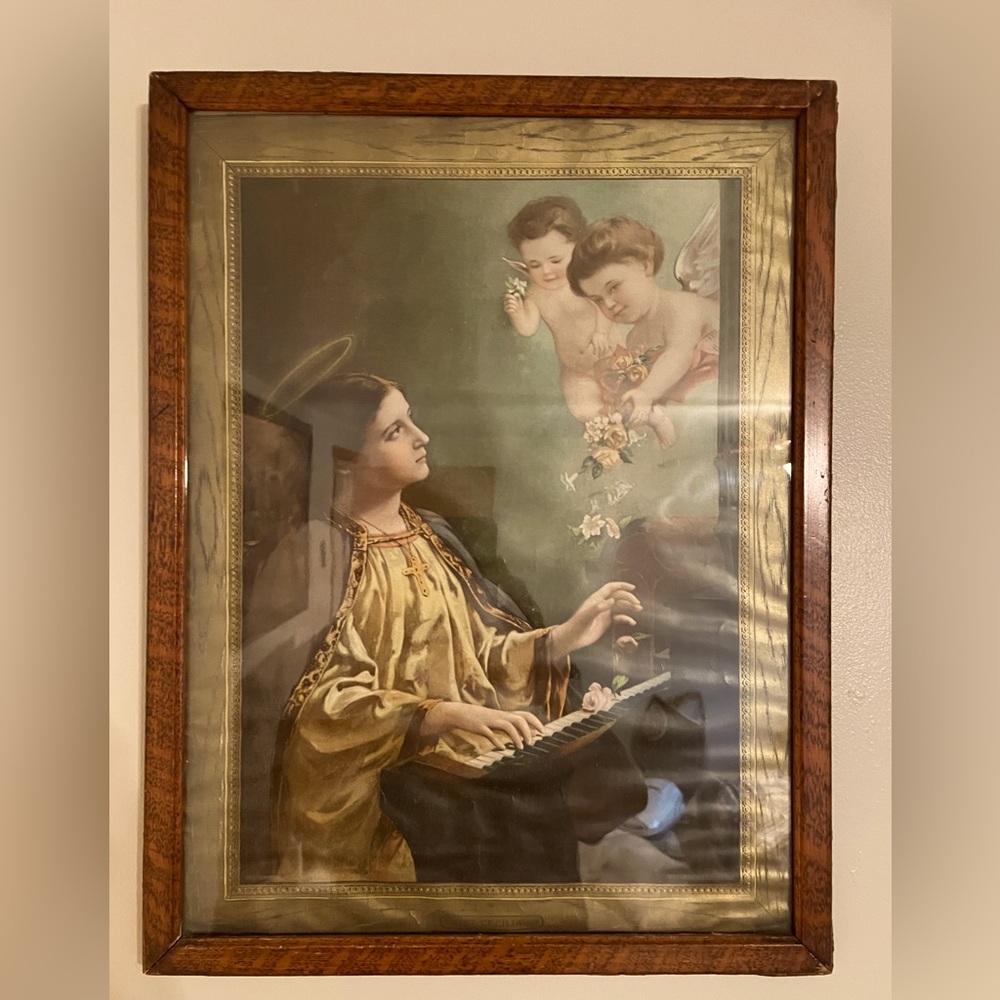 St. Cecilia Religious Print Framed, 16”w x 21” h, 1907